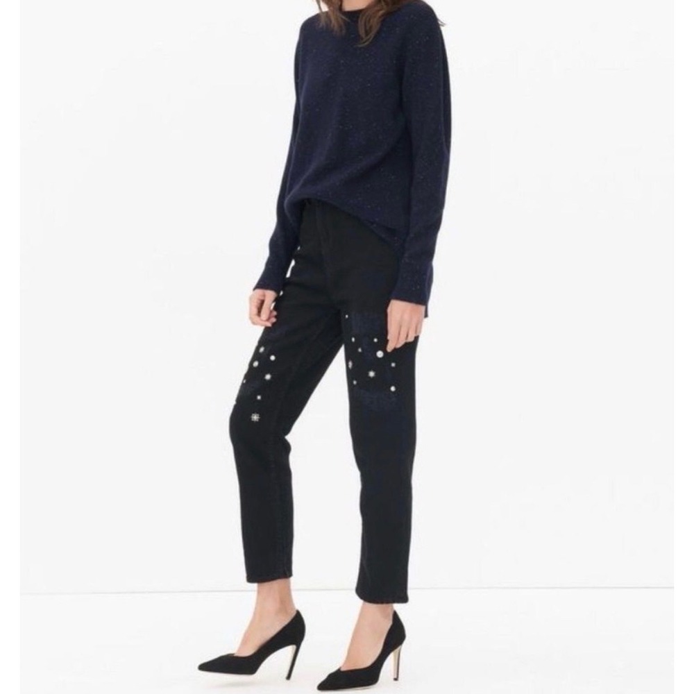 Sandro Paris Embellished Star Studded Distressed Jeans Black Size 40 P5735H-20